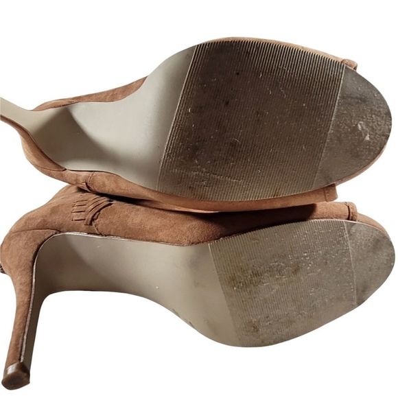 Madden Girl Tan Peep Toe Stiletto Ankle Boots with Tassels - Picture 13 of 15